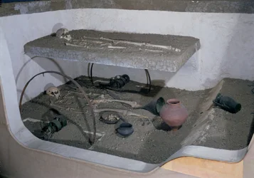 Tumba de un jefe galo enterrado con su carro y su conductor de carro, de La Gorge-Meillet, Somme-Tourbe, Tene I